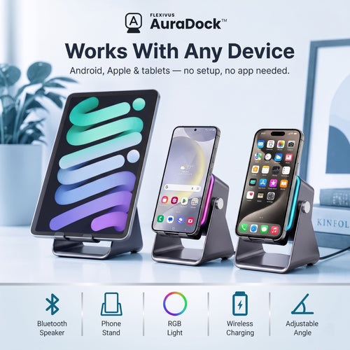 Flexivus AuraDock™ - 5-in-1 Foldable Bluetooth Speaker & Phone Stand